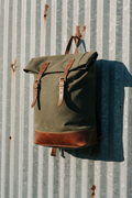 Bayou Roll-Top Waxed Canvas Backpack in dark canvas green
