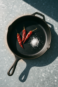 12-inch pre-seasoned cast iron camp skillet with dried red chiles